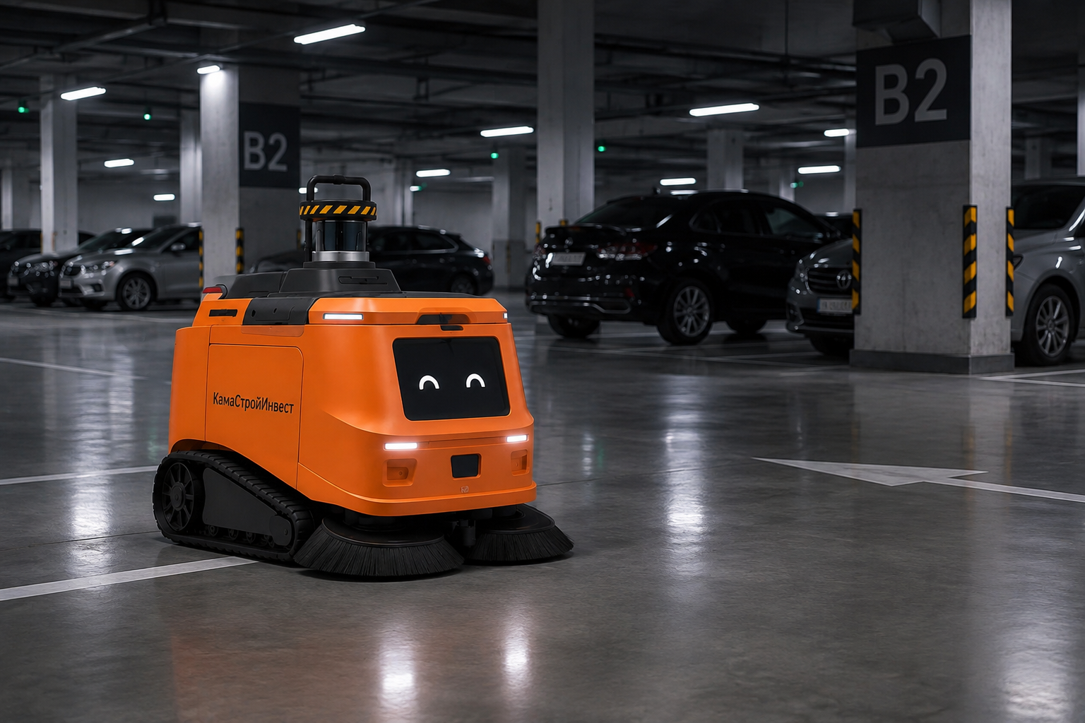 Робот-уборщик RoboCleaner на парковке