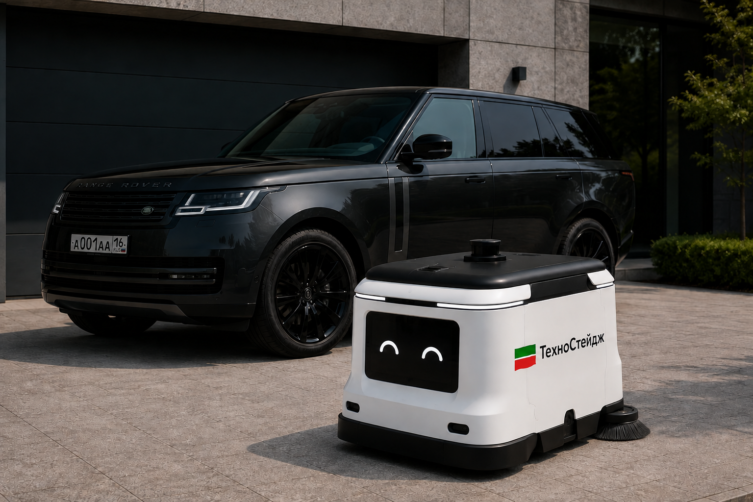 VacoRobot рядом с легковым автомобилем для сравнения размеров